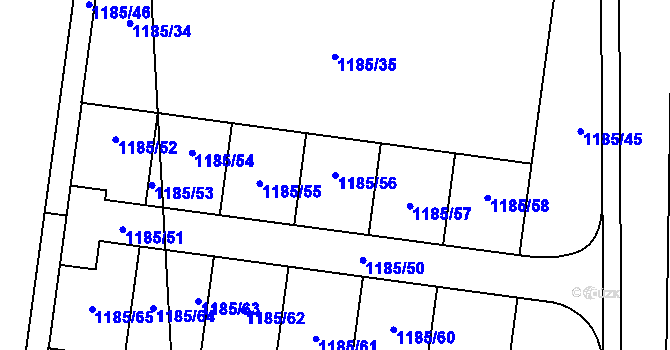 Parcela st. 1185/56 v KÚ Modřice, Katastrální mapa