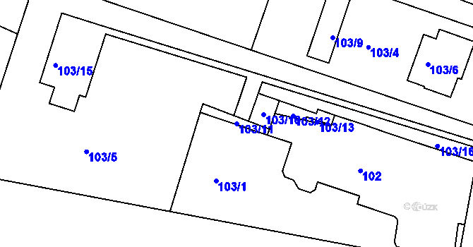 Parcela st. 103/11 v KÚ Modřice, Katastrální mapa