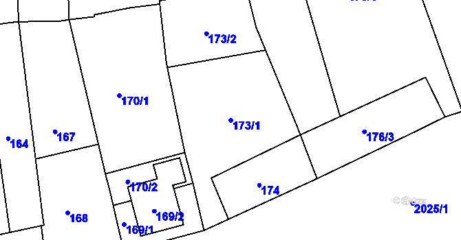 Parcela st. 173/1 v KÚ Modřice, Katastrální mapa