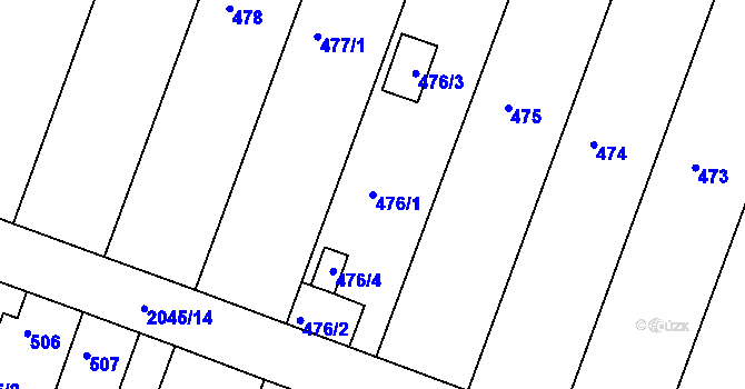 Parcela st. 476/1 v KÚ Modřice, Katastrální mapa