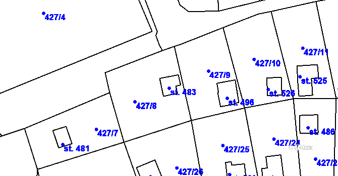 Parcela st. 483 v KÚ Modřišice, Katastrální mapa