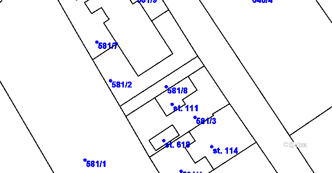Parcela st. 581/8 v KÚ Modřišice, Katastrální mapa