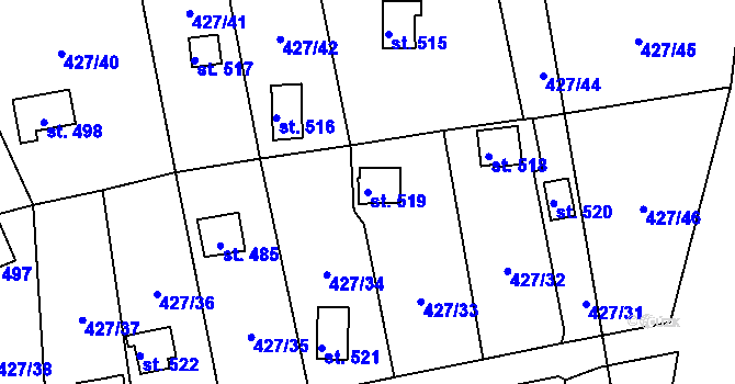Parcela st. 519 v KÚ Modřišice, Katastrální mapa