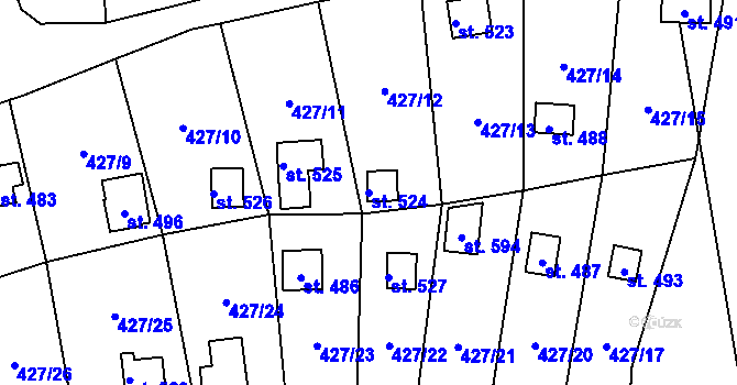 Parcela st. 524 v KÚ Modřišice, Katastrální mapa