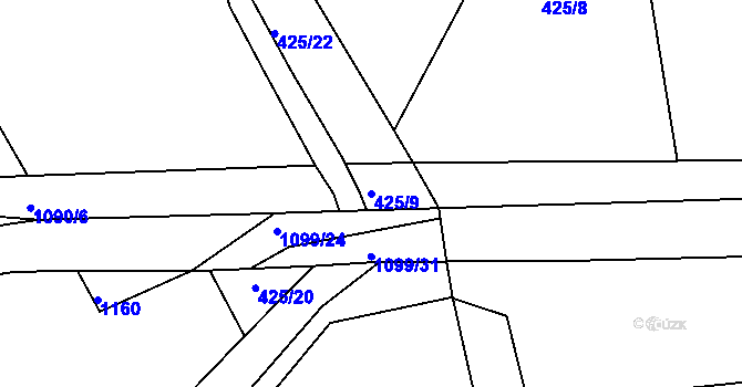 Parcela st. 425/9 v KÚ Modřišice, Katastrální mapa