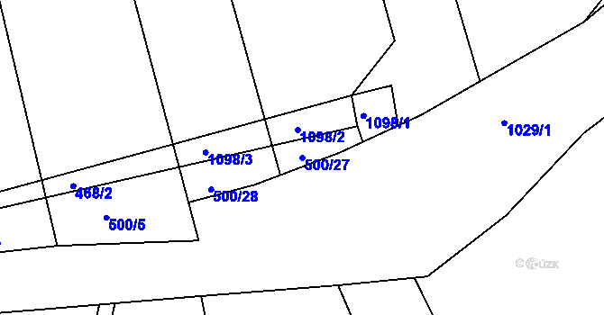 Parcela st. 500/27 v KÚ Modřišice, Katastrální mapa