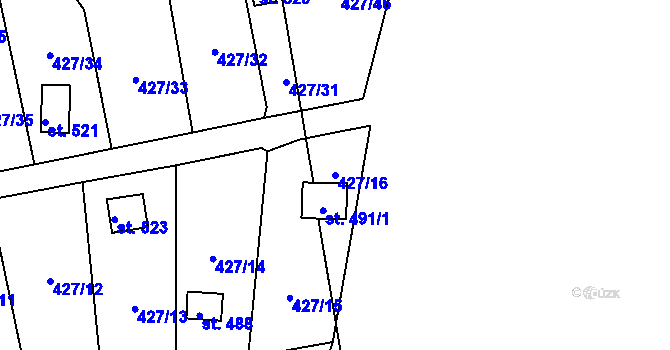 Parcela st. 427/16 v KÚ Modřišice, Katastrální mapa
