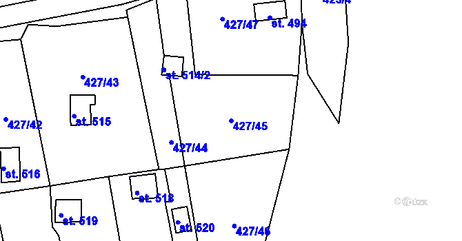 Parcela st. 427/45 v KÚ Modřišice, Katastrální mapa