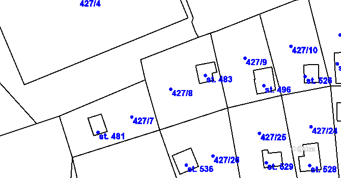 Parcela st. 427/8 v KÚ Modřišice, Katastrální mapa