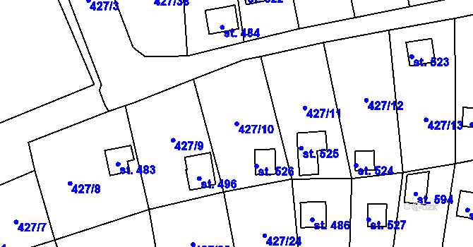 Parcela st. 427/10 v KÚ Modřišice, Katastrální mapa
