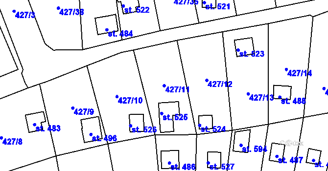 Parcela st. 427/11 v KÚ Modřišice, Katastrální mapa