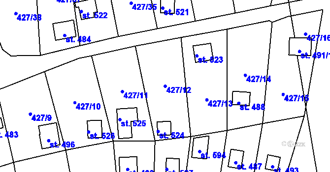 Parcela st. 427/12 v KÚ Modřišice, Katastrální mapa