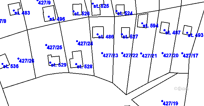 Parcela st. 427/23 v KÚ Modřišice, Katastrální mapa