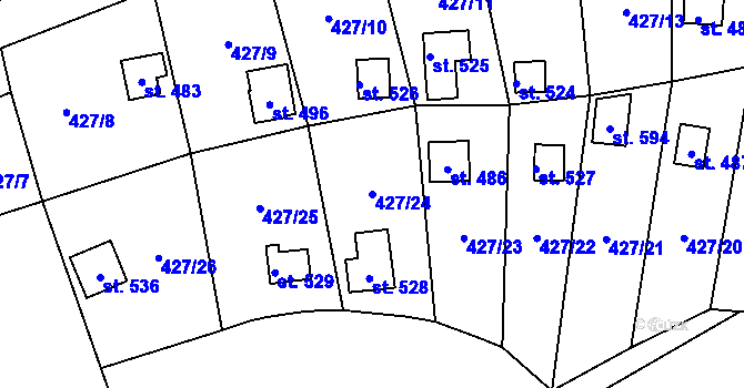 Parcela st. 427/24 v KÚ Modřišice, Katastrální mapa