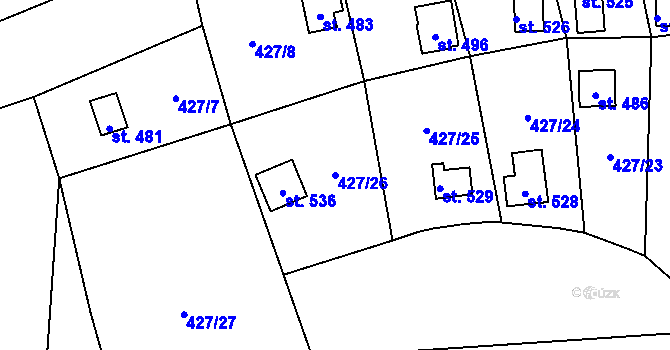 Parcela st. 427/26 v KÚ Modřišice, Katastrální mapa