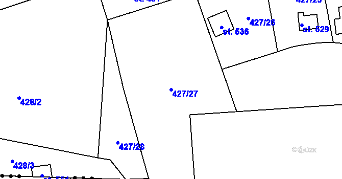 Parcela st. 427/27 v KÚ Modřišice, Katastrální mapa