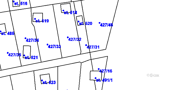 Parcela st. 427/31 v KÚ Modřišice, Katastrální mapa