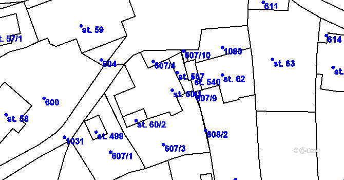Parcela st. 60/1 v KÚ Modřišice, Katastrální mapa
