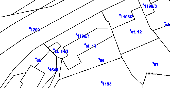 Parcela st. 13 v KÚ Čmelíny, Katastrální mapa