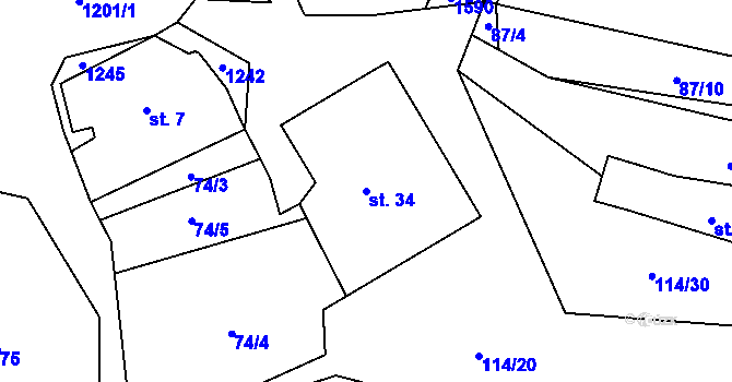 Parcela st. 34 v KÚ Čmelíny, Katastrální mapa