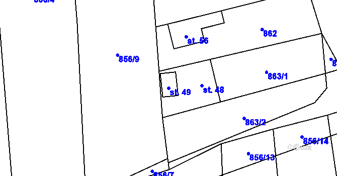 Parcela st. 49 v KÚ Čmelíny, Katastrální mapa