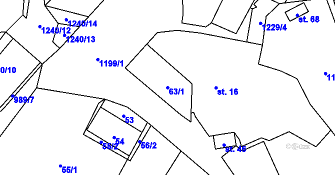 Parcela st. 63/1 v KÚ Čmelíny, Katastrální mapa