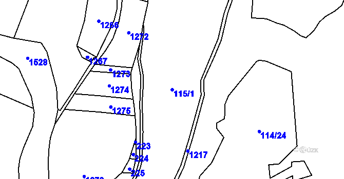 Parcela st. 115/1 v KÚ Čmelíny, Katastrální mapa