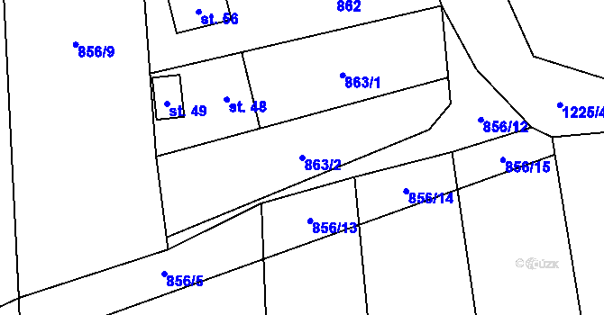Parcela st. 863/2 v KÚ Čmelíny, Katastrální mapa