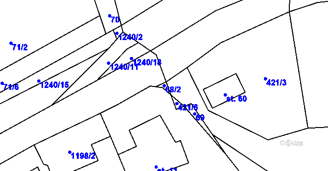 Parcela st. 68/2 v KÚ Čmelíny, Katastrální mapa