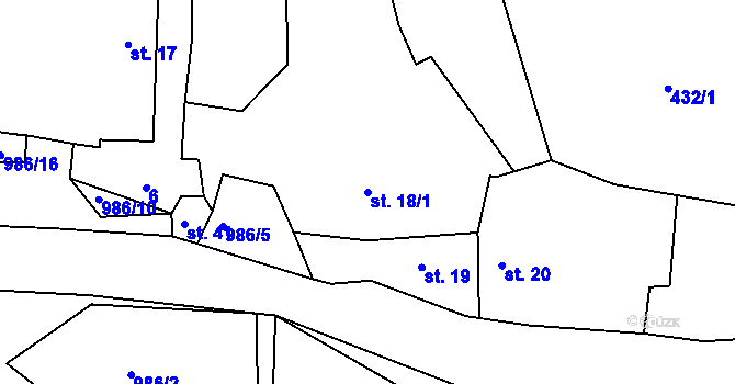 Parcela st. 18/1 v KÚ Mohelnice u Nepomuka, Katastrální mapa