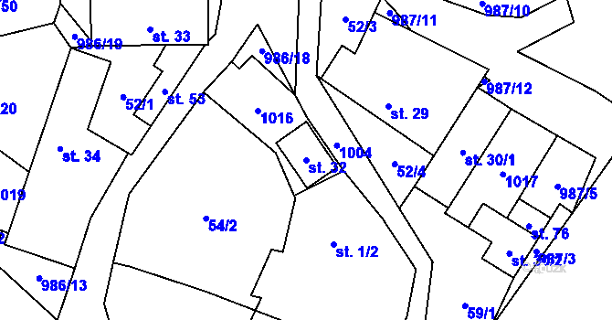 Parcela st. 32 v KÚ Mohelnice u Nepomuka, Katastrální mapa
