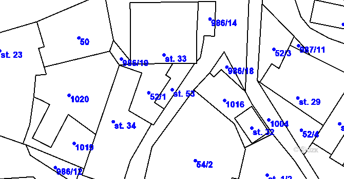 Parcela st. 53 v KÚ Mohelnice u Nepomuka, Katastrální mapa