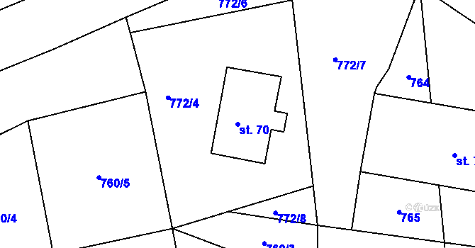 Parcela st. 70 v KÚ Mohelnice u Nepomuka, Katastrální mapa
