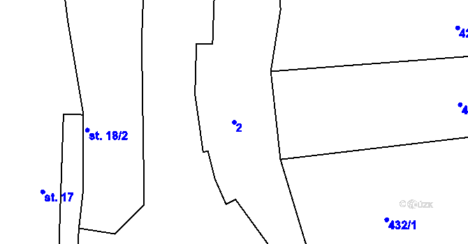 Parcela st. 2 v KÚ Mohelnice u Nepomuka, Katastrální mapa