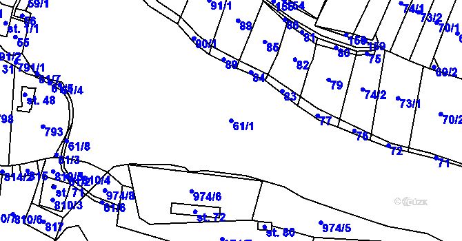 Parcela st. 61/1 v KÚ Mohelnice u Nepomuka, Katastrální mapa