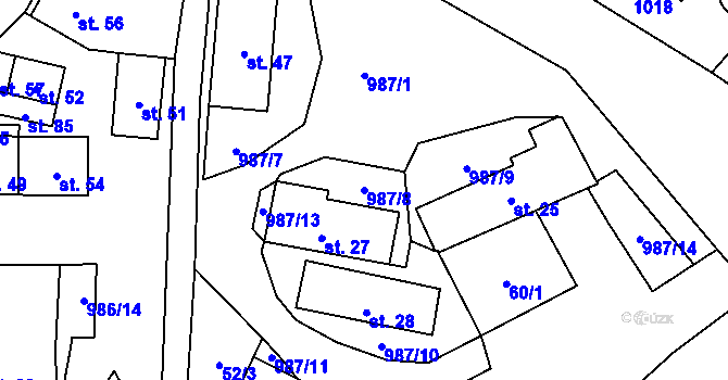 Parcela st. 987/8 v KÚ Mohelnice u Nepomuka, Katastrální mapa