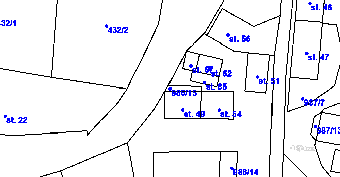 Parcela st. 986/15 v KÚ Mohelnice u Nepomuka, Katastrální mapa