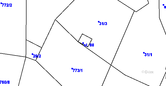 Parcela st. 88 v KÚ Mohelnice u Nepomuka, Katastrální mapa