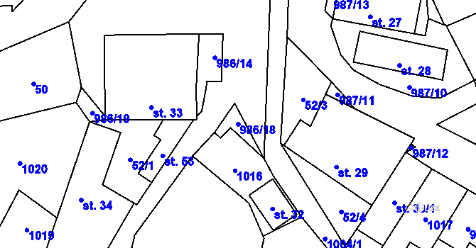 Parcela st. 986/18 v KÚ Mohelnice u Nepomuka, Katastrální mapa