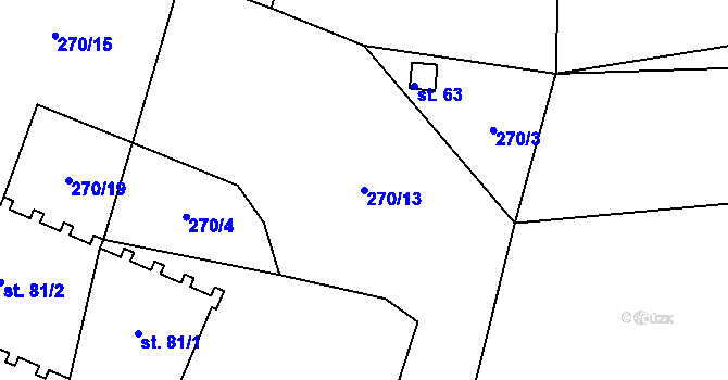 Parcela st. 270/13 v KÚ Mohelnice u Nepomuka, Katastrální mapa