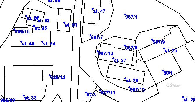 Parcela st. 987/13 v KÚ Mohelnice u Nepomuka, Katastrální mapa