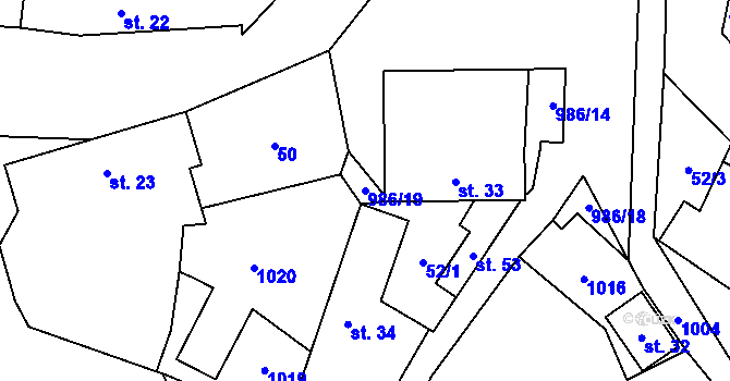Parcela st. 986/19 v KÚ Mohelnice u Nepomuka, Katastrální mapa