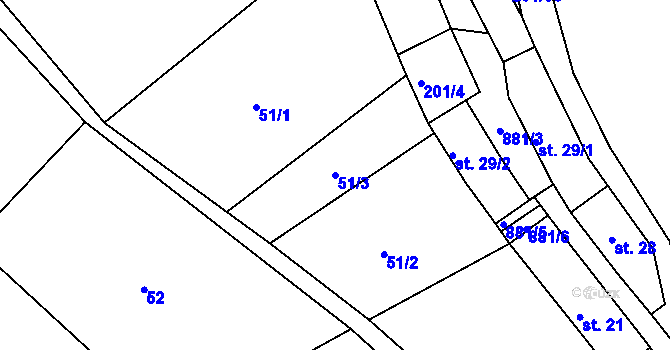 Parcela st. 51/3 v KÚ Třebčice, Katastrální mapa