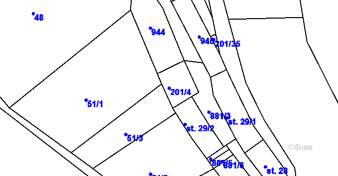 Parcela st. 201/4 v KÚ Třebčice, Katastrální mapa