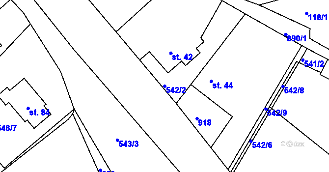 Parcela st. 542/2 v KÚ Třebčice, Katastrální mapa