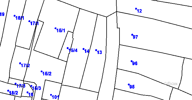 Parcela st. 13 v KÚ Mohelnice, Katastrální mapa