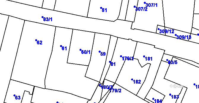 Parcela st. 59 v KÚ Mohelnice, Katastrální mapa