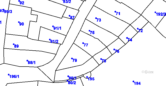 Parcela st. 77 v KÚ Mohelnice, Katastrální mapa