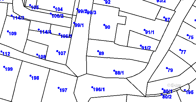 Parcela st. 89 v KÚ Mohelnice, Katastrální mapa