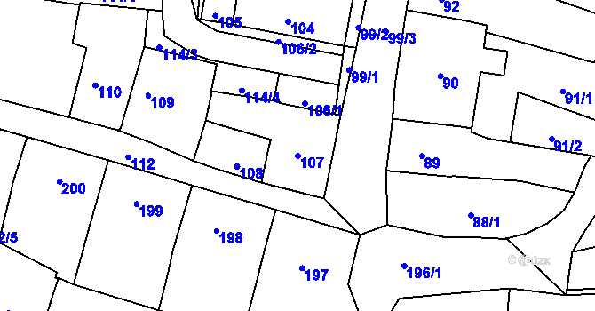 Parcela st. 107 v KÚ Mohelnice, Katastrální mapa